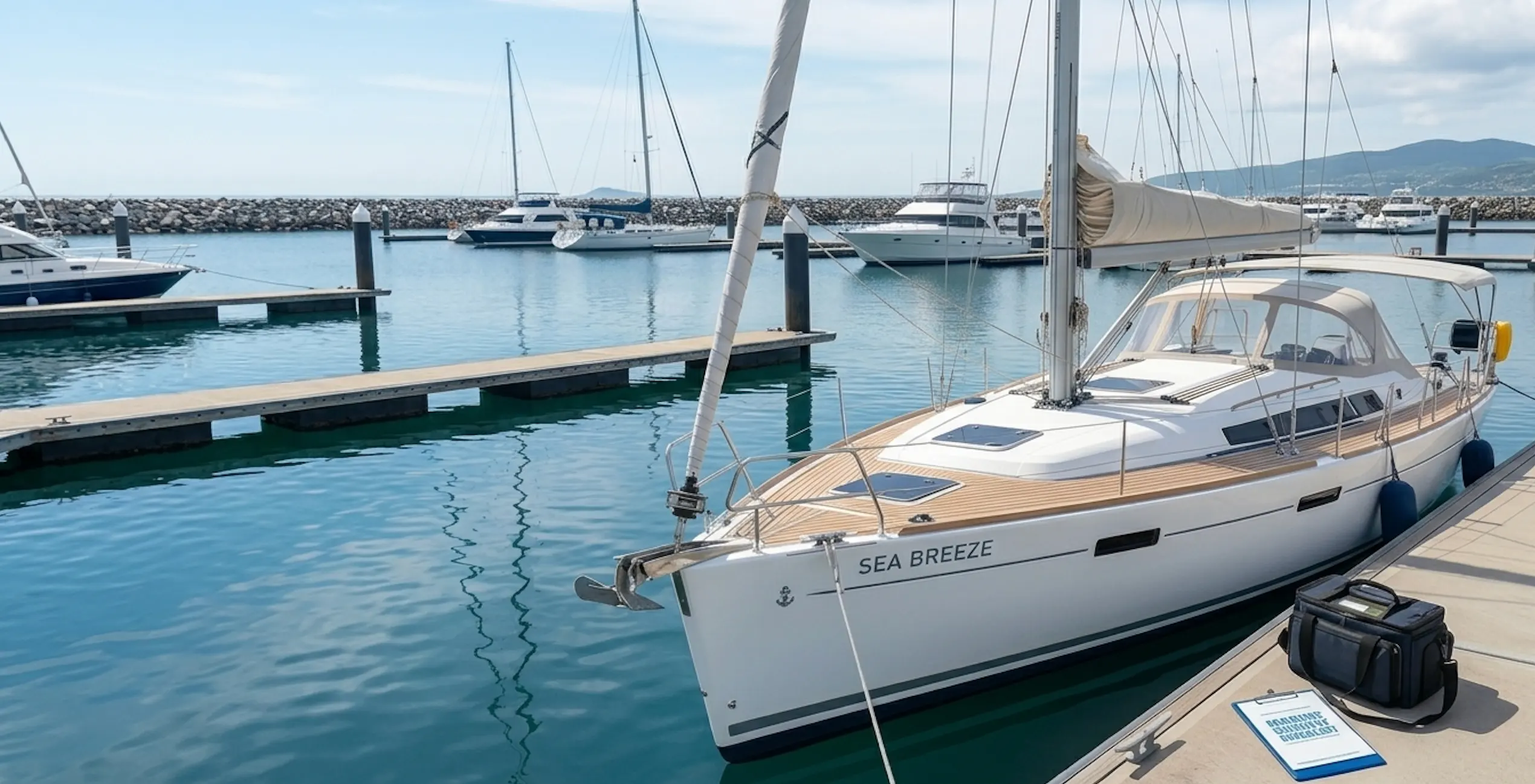 Marine surveyor inspecting a vessel on the water